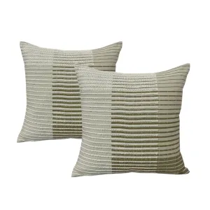 Cloud Linen Aubrey Embroidered Cotton Olive 50x50cm Twin Pack Polyester Filled Cushion