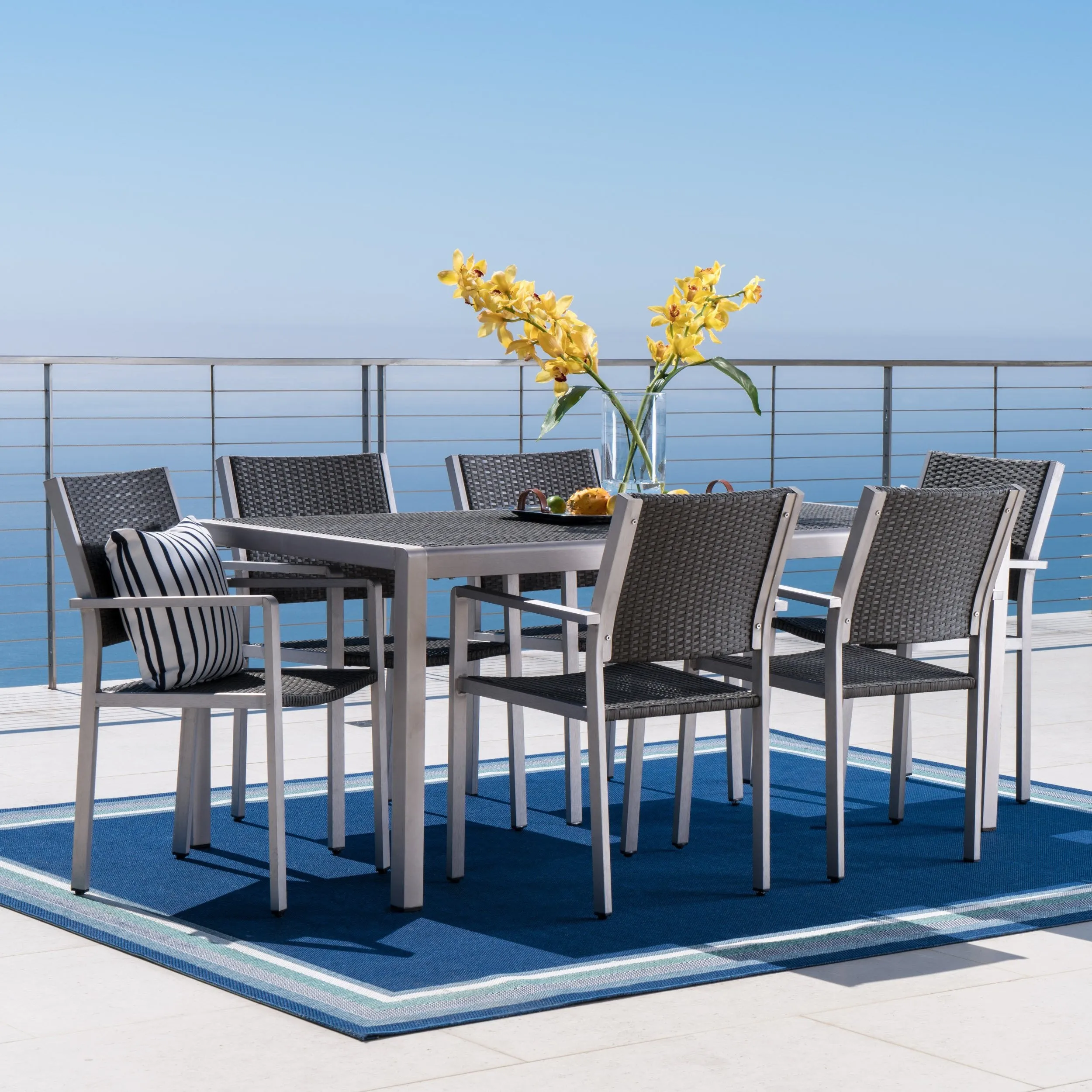 Coral Bay Outdoor 7Pc Aluminum Dining Set w/ Wicker Top