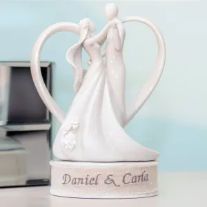 Custom Personalized Embroidery Stylized Heart Dancing Bride and Groom Wedding Cake Topper