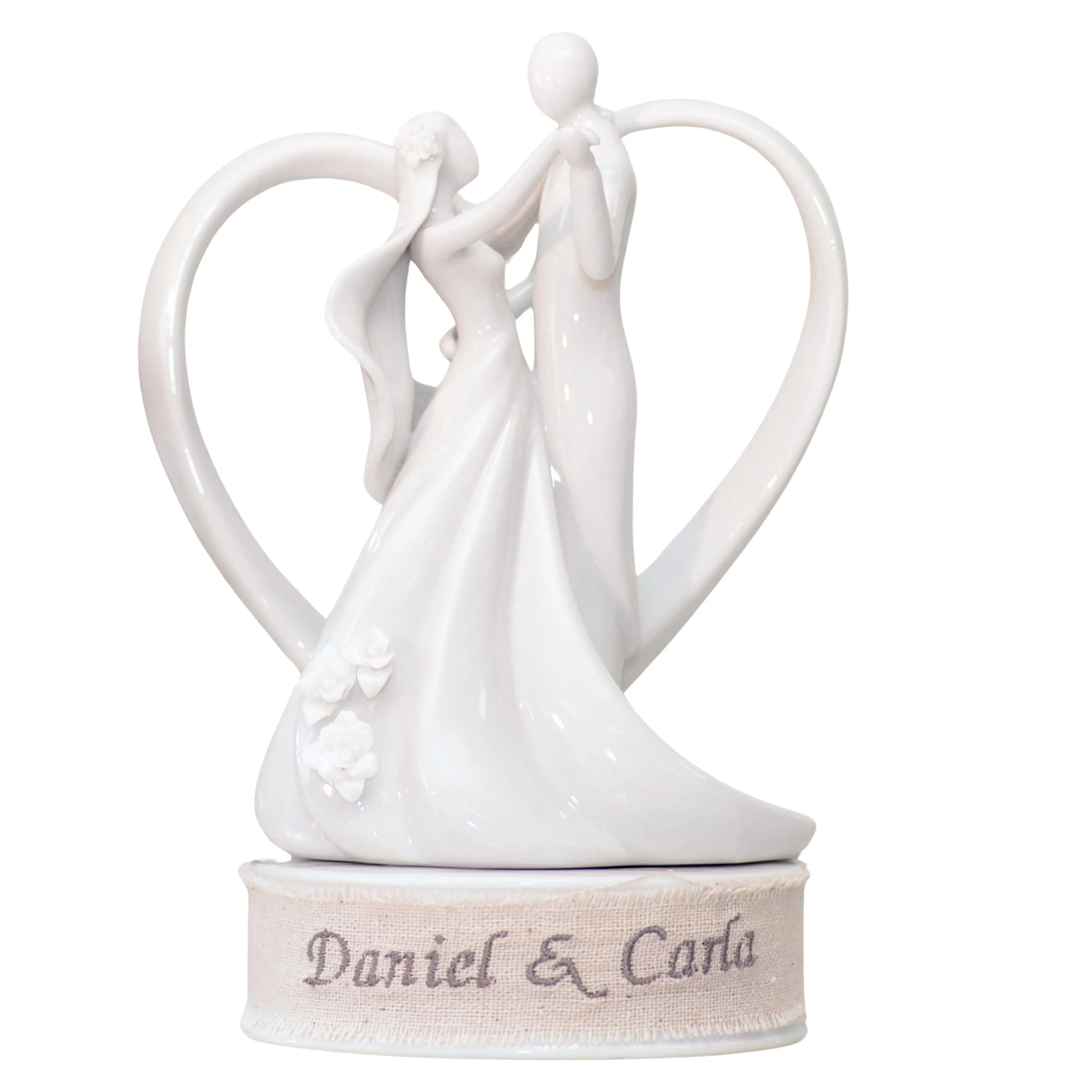 Custom Personalized Embroidery Stylized Heart Dancing Bride and Groom Wedding Cake Topper