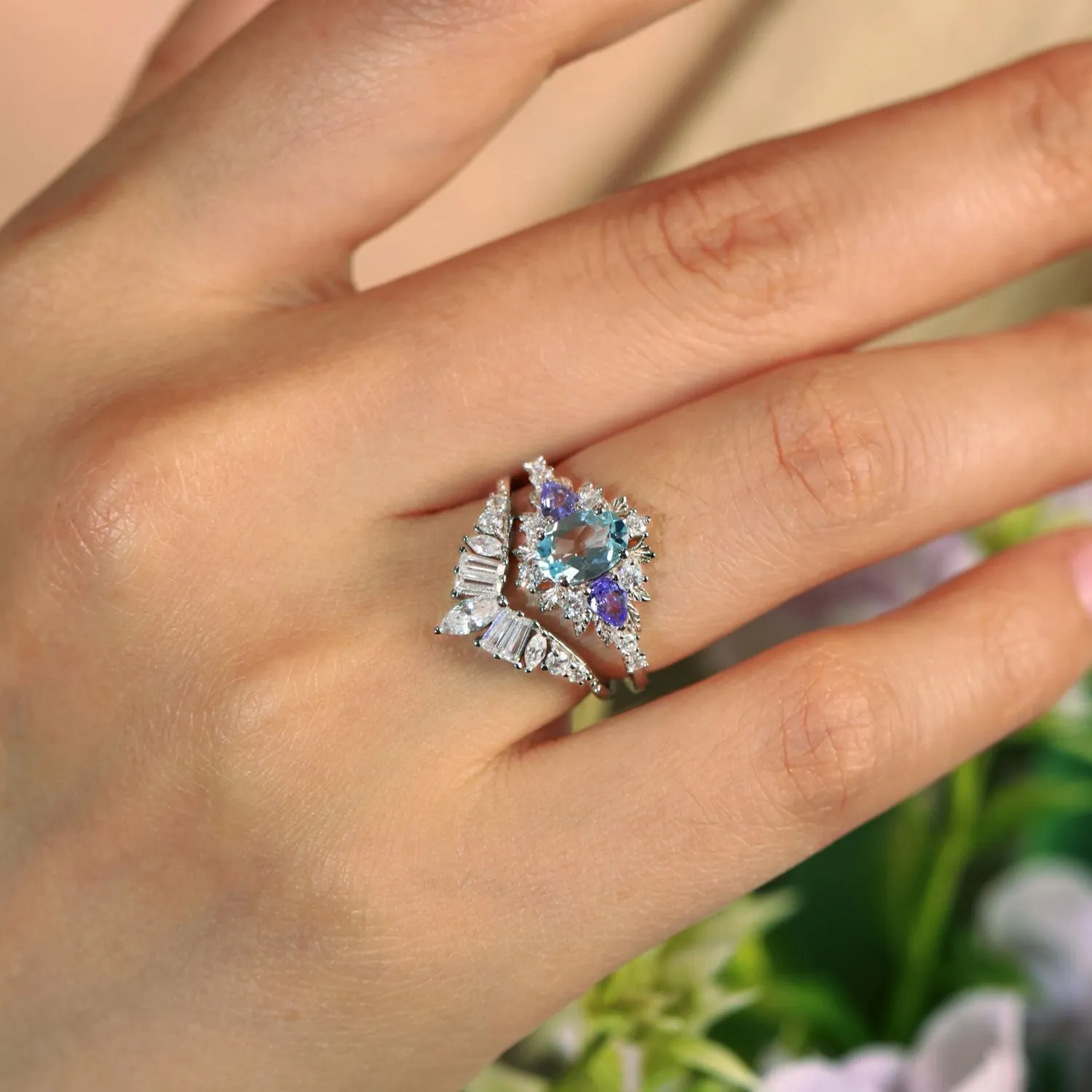 Dahlia Aquamarine Tanzanite Ring©