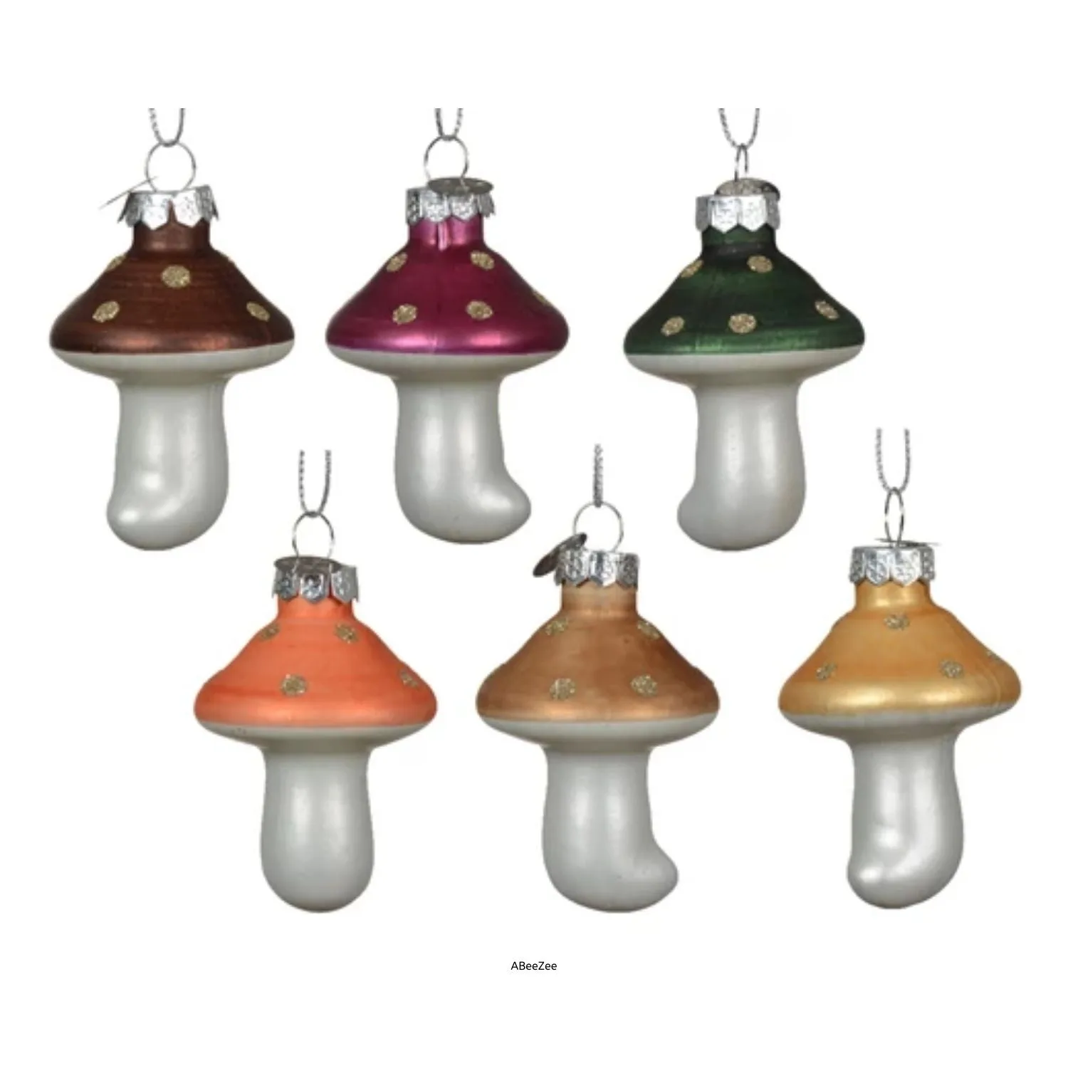 Decoris Glass Mushroom Hanging Decoration Choice of 6)