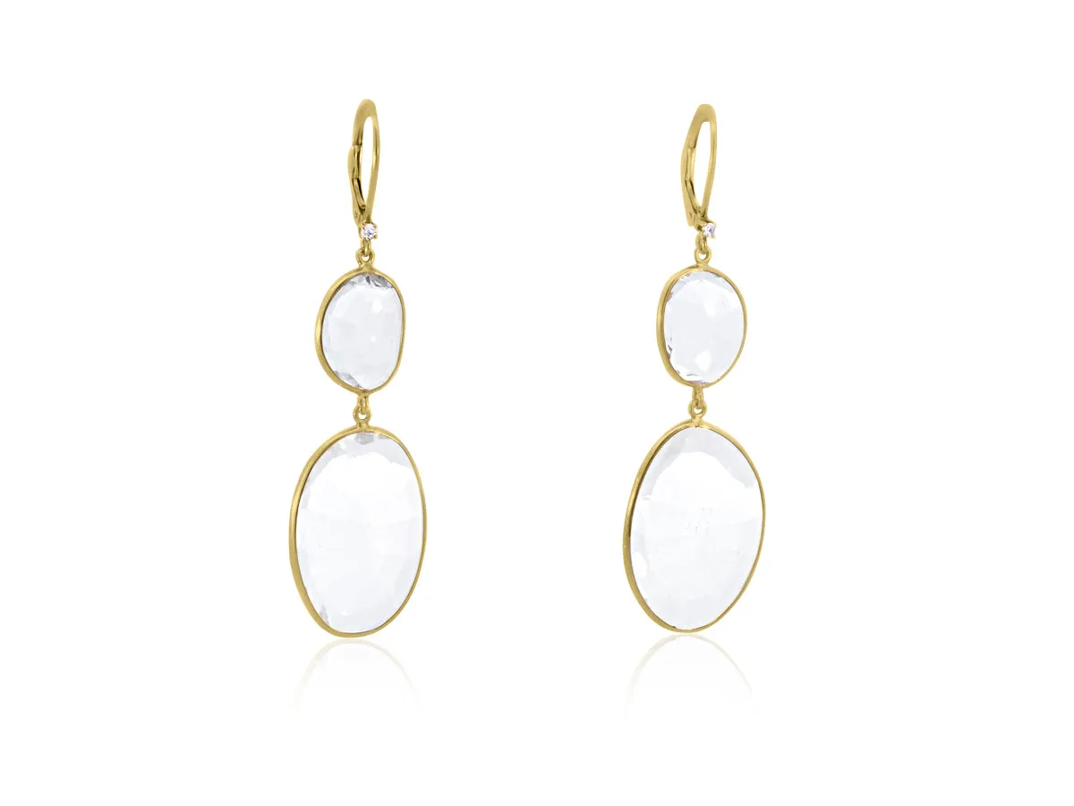 Double Bezel White Quartz Drop Earrings