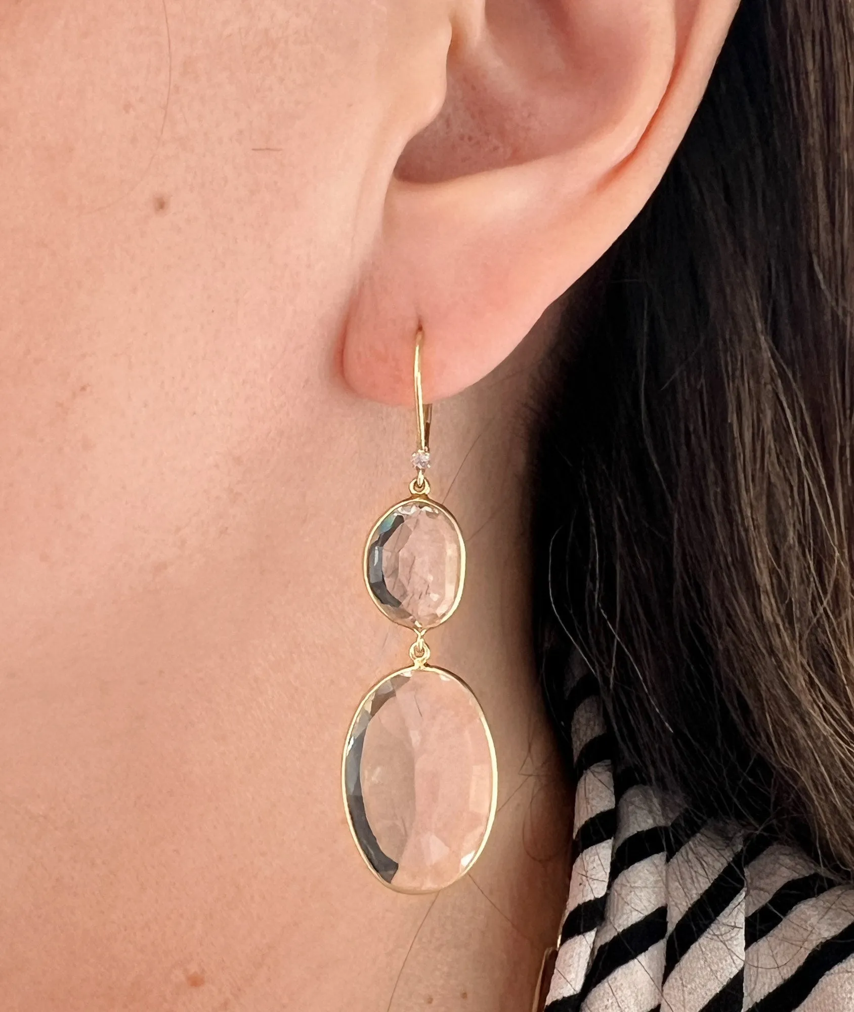 Double Bezel White Quartz Drop Earrings