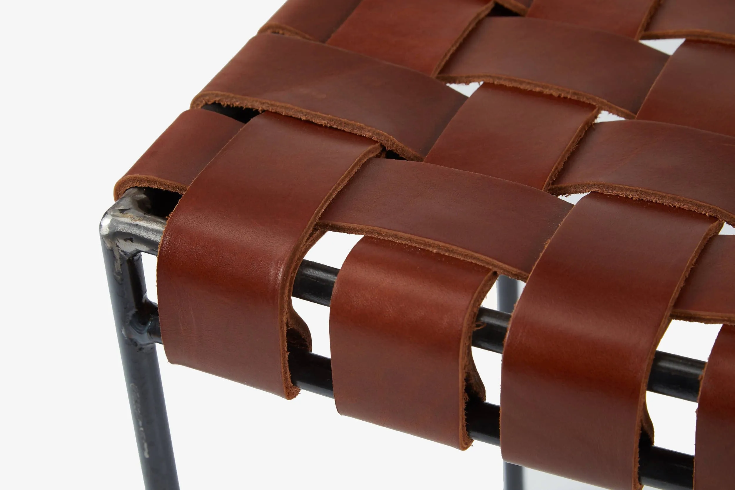 Double Rail Woven Leather Stool