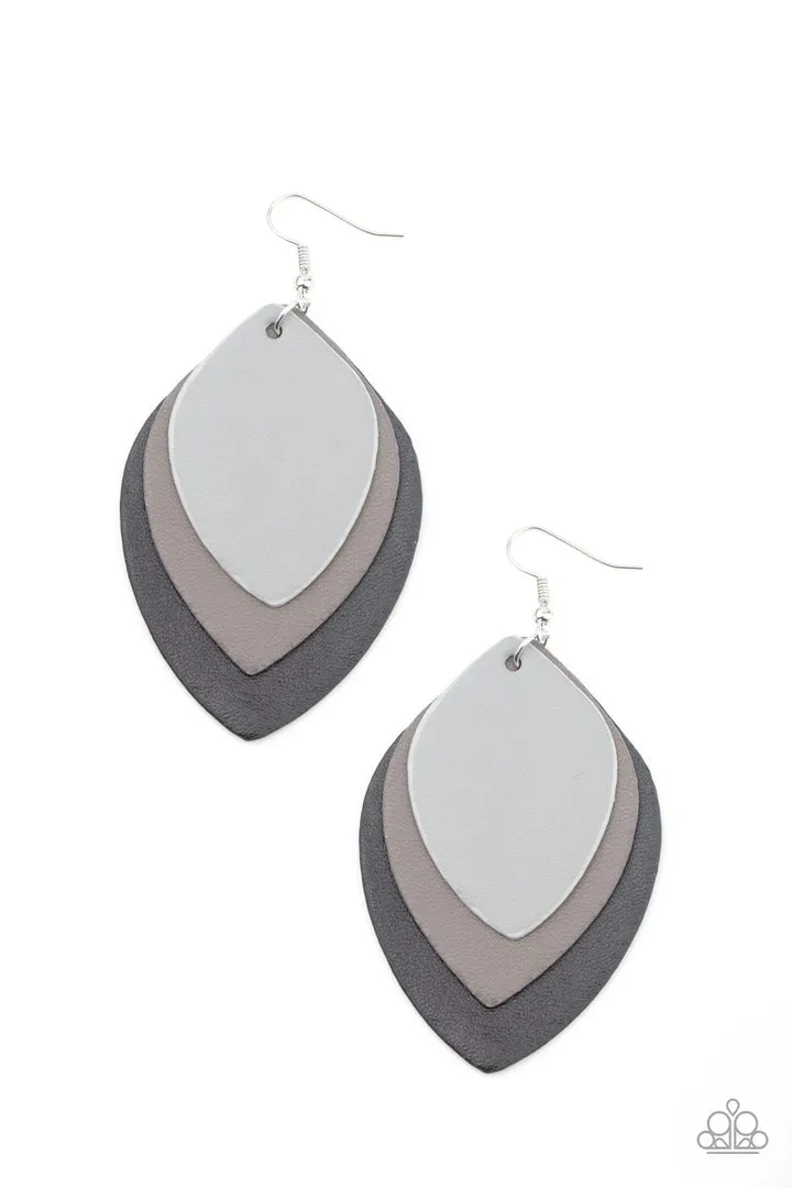 Earrings LIGHT AS A LEATHER - BLACK GRAY LEATHER LAYERED E2090