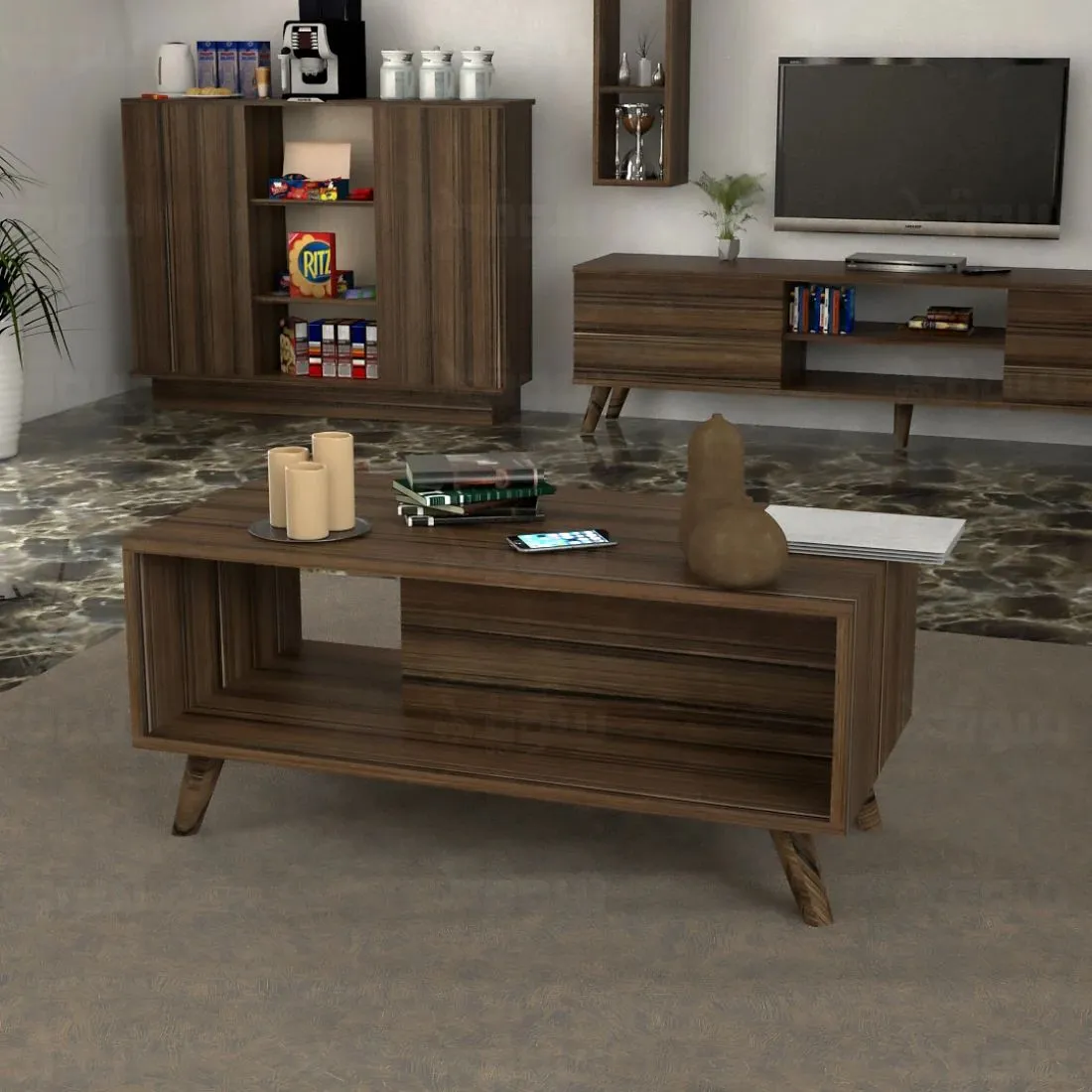 Elegant Brown Center Table for Living Room - Luxurious and Functional