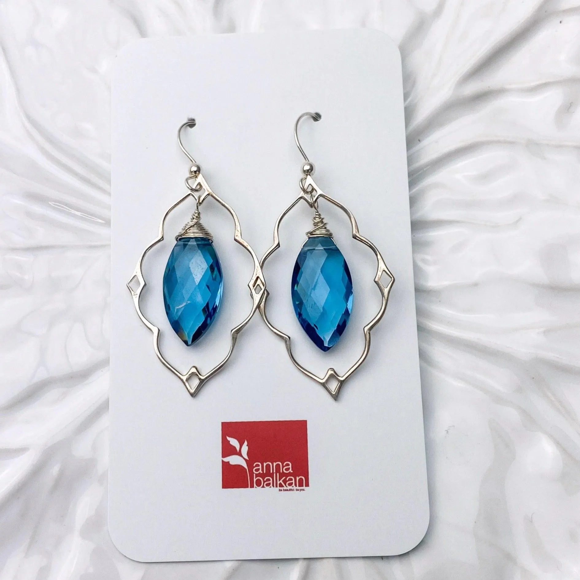 Elegant Filigree Earrings with Marquee Blue Spinel Quartz