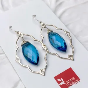 Elegant Filigree Earrings with Marquee Blue Spinel Quartz