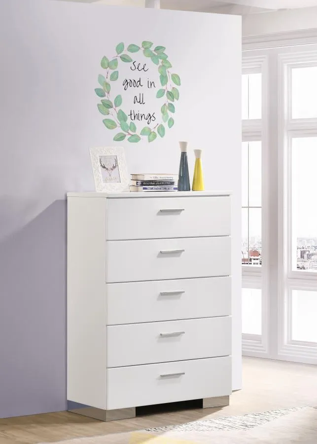 Felicity - 5-Drawer Bedroom Chest - White High Gloss