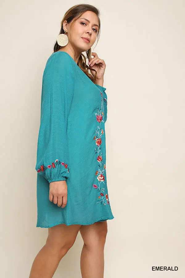 Floral Embroidered Dress, Emerald