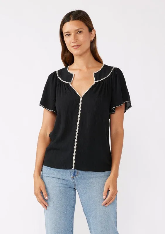 Flutter Sleeve Top w/ Embroidery