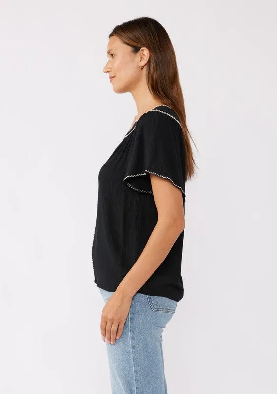 Flutter Sleeve Top w/ Embroidery