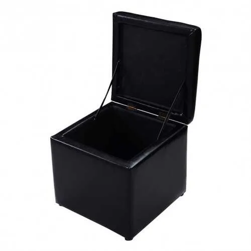 Foldable Cube Ottoman Pouffe Storage Seat - Color: Black