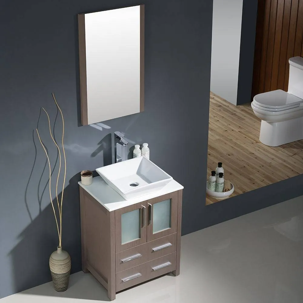 Fresca FVN6224GO-VSL Torino 24" Gray Oak Modern Bathroom Vanity with Vessel Sink