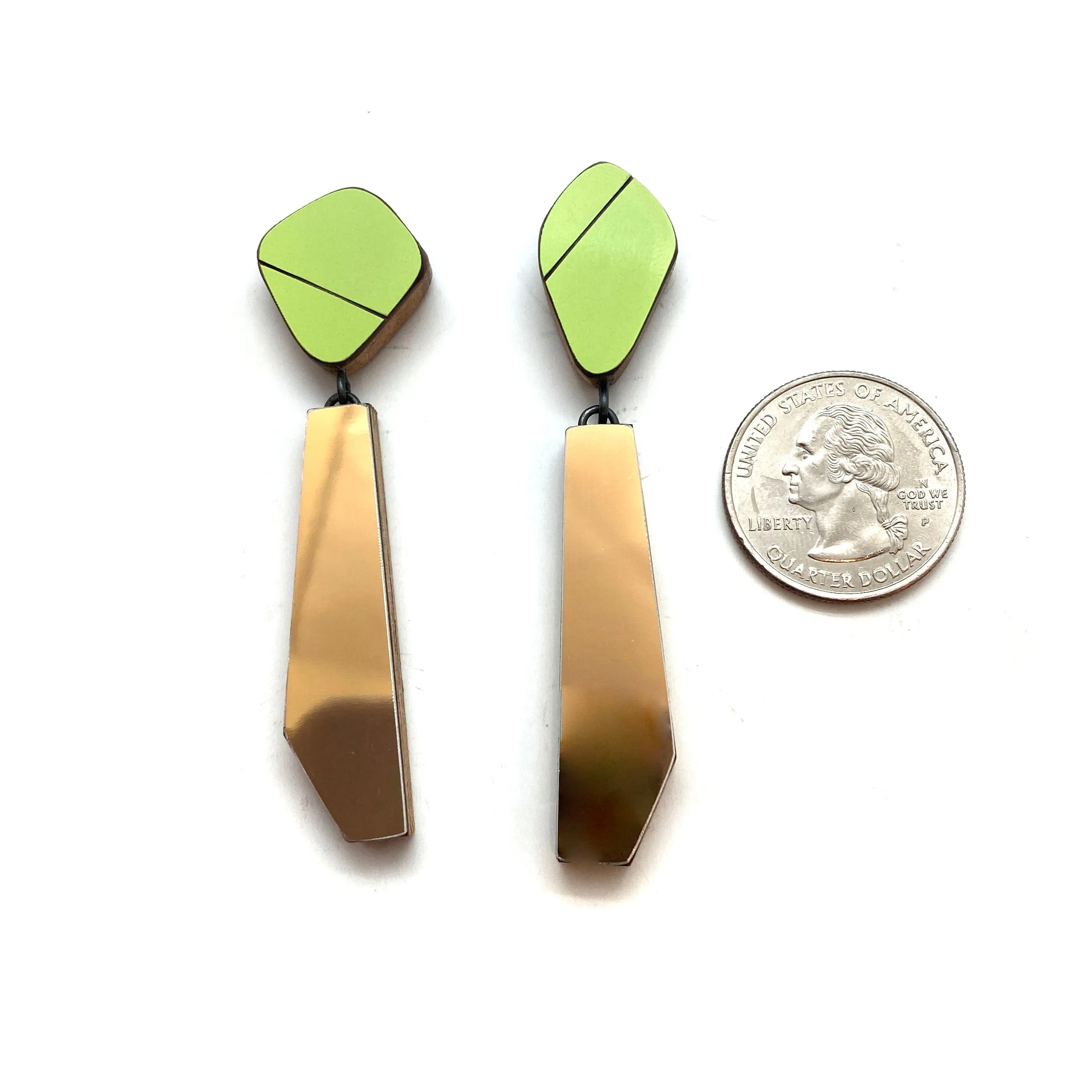 Geometric Gold Metallic and Green Earrings