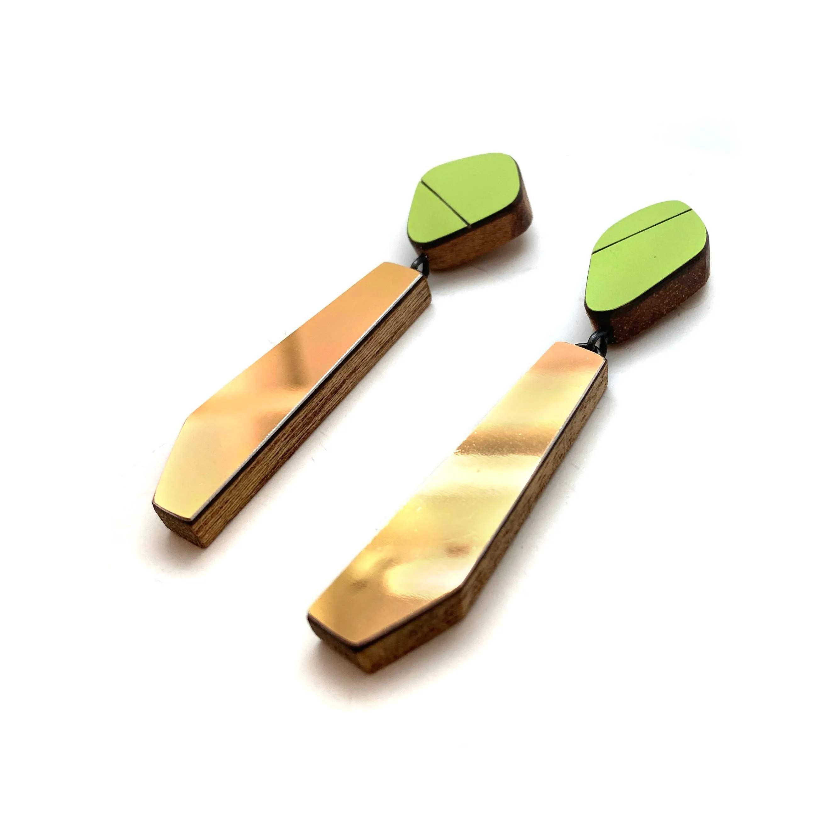 Geometric Gold Metallic and Green Earrings