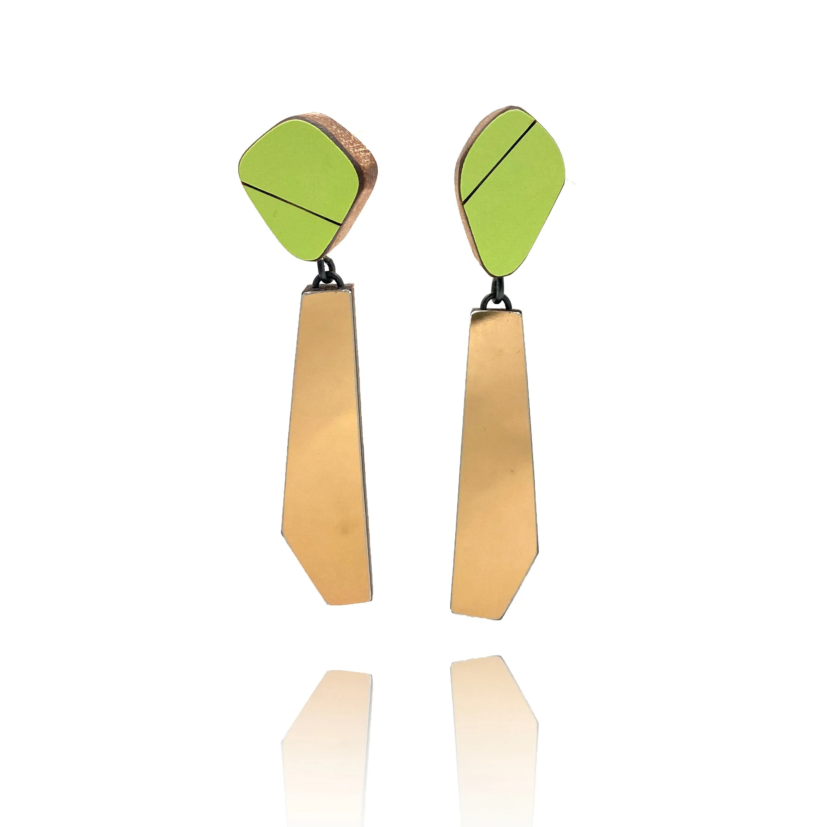 Geometric Gold Metallic and Green Earrings