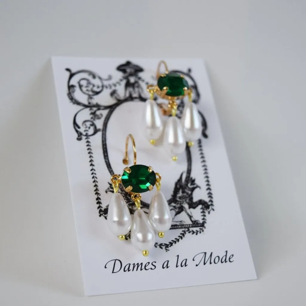 Girandole Earrings - Small Crystal and Pearl