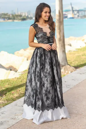 Gray and Black Lace Maxi Dress