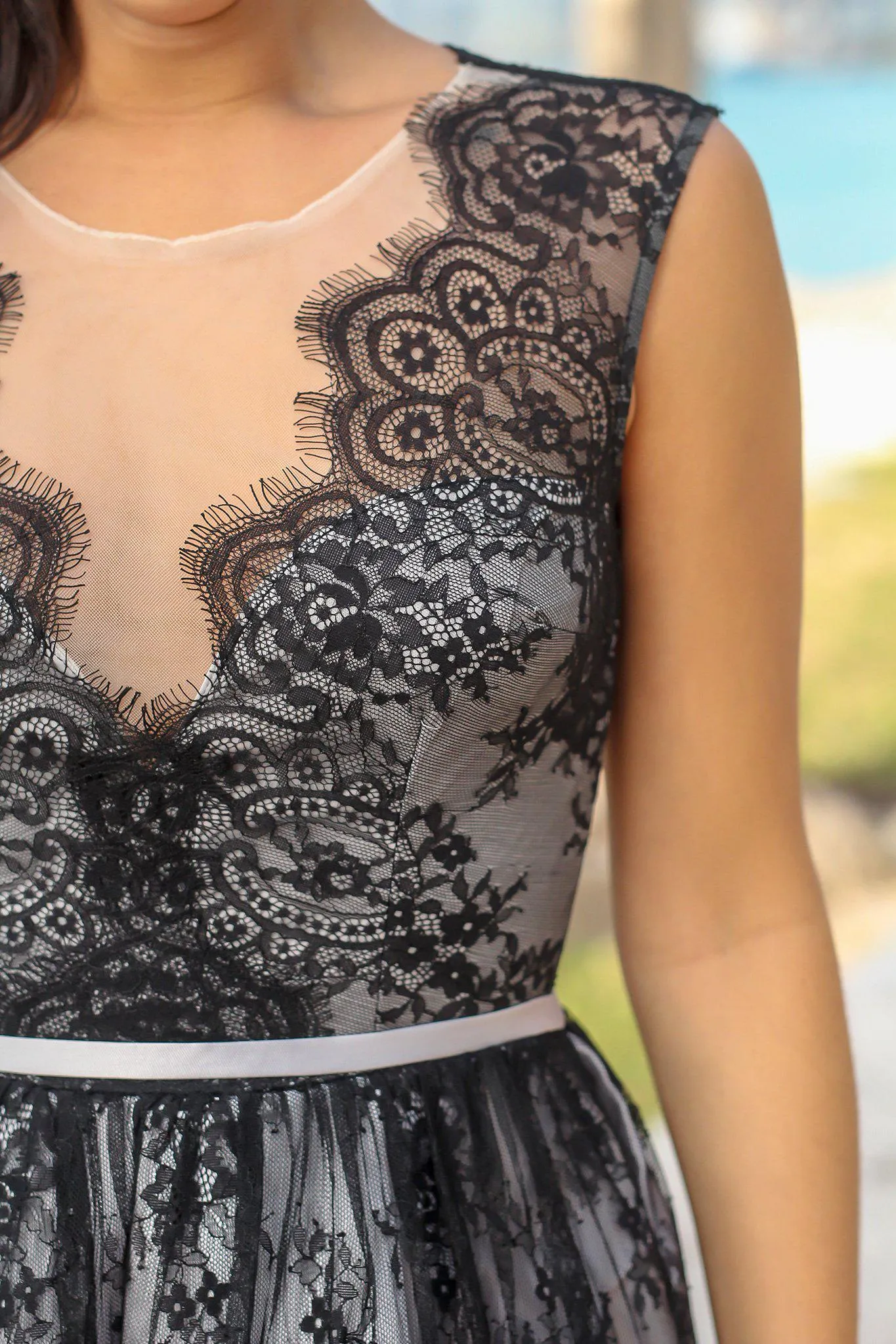 Gray and Black Lace Maxi Dress