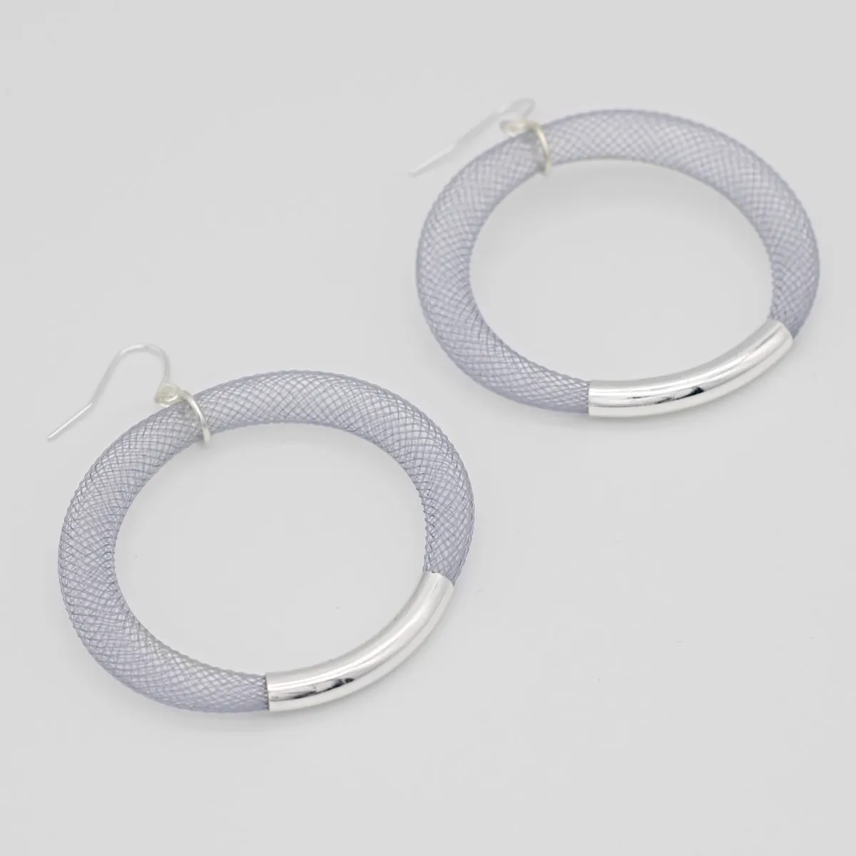 Gray and Silver Mesh Hoop Earring