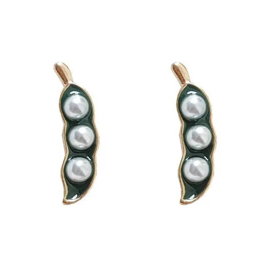 Green Pea White Pearl Beans Invisible Clip On Stud Earrings