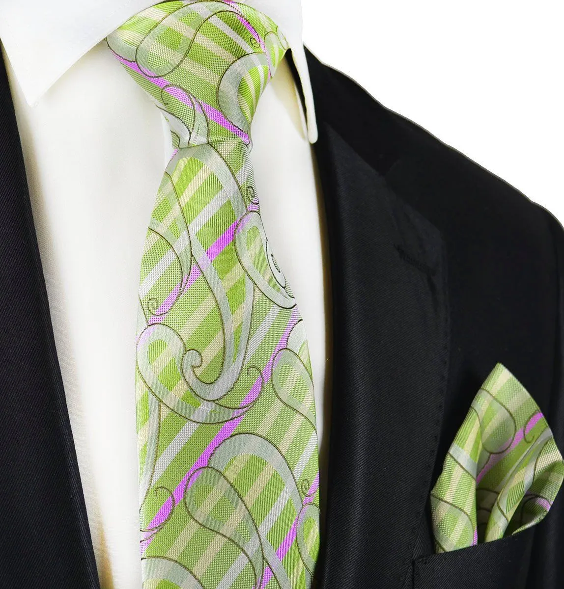 Green Silk Tie and Pocket Square