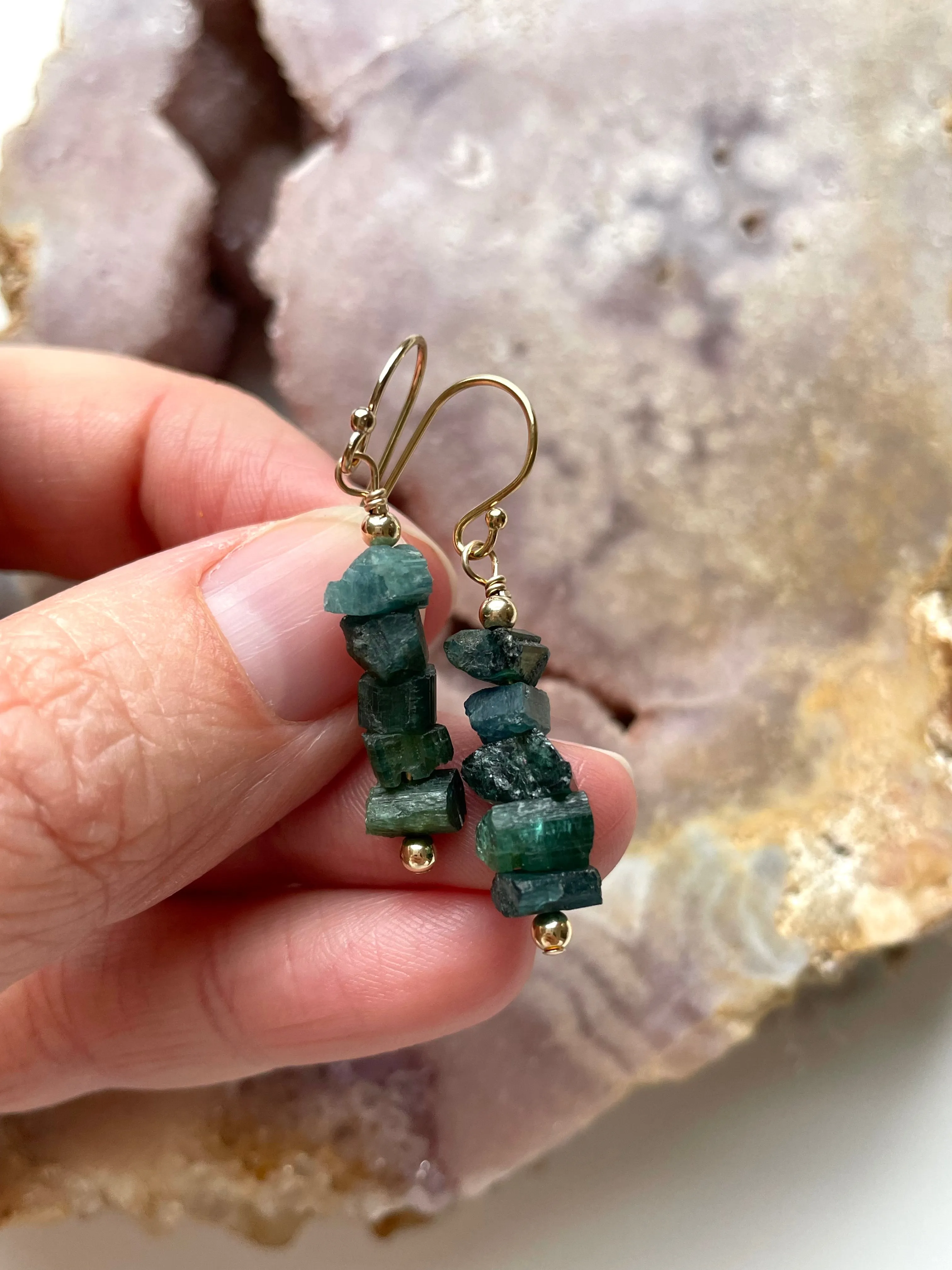 Green Tourmaline Earrings, Raw Crystal Earrings, Dangle Drop Gold Earrings, Gift For Women