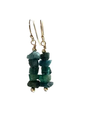 Green Tourmaline Earrings, Raw Crystal Earrings, Dangle Drop Gold Earrings, Gift For Women