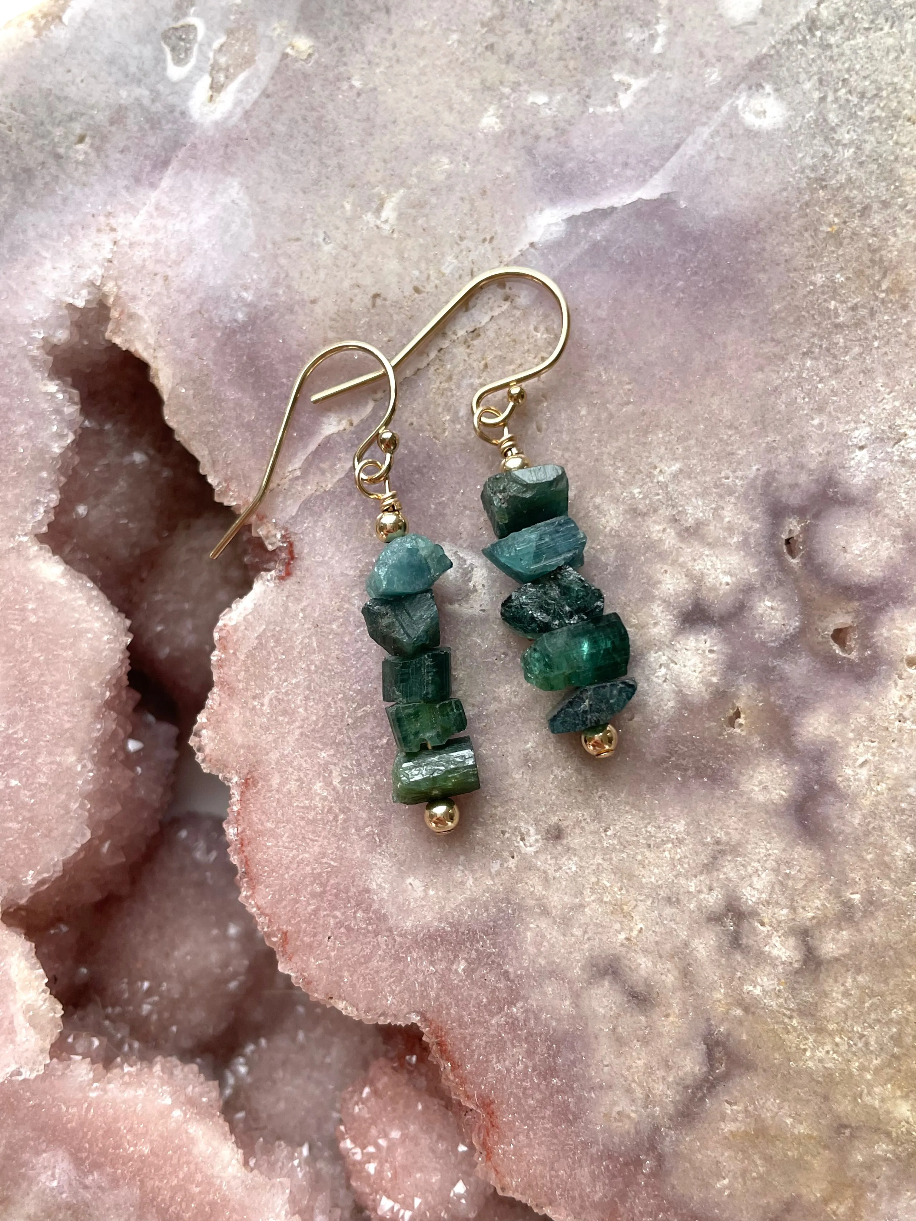 Green Tourmaline Earrings, Raw Crystal Earrings, Dangle Drop Gold Earrings, Gift For Women