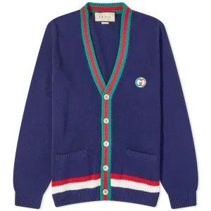 Gucci Gg Logo Stripe Placket Cardigan, navy blue