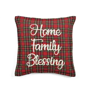 Home Family Blessing Plaid Embroidery Script Decorative Throw Pillow Cover