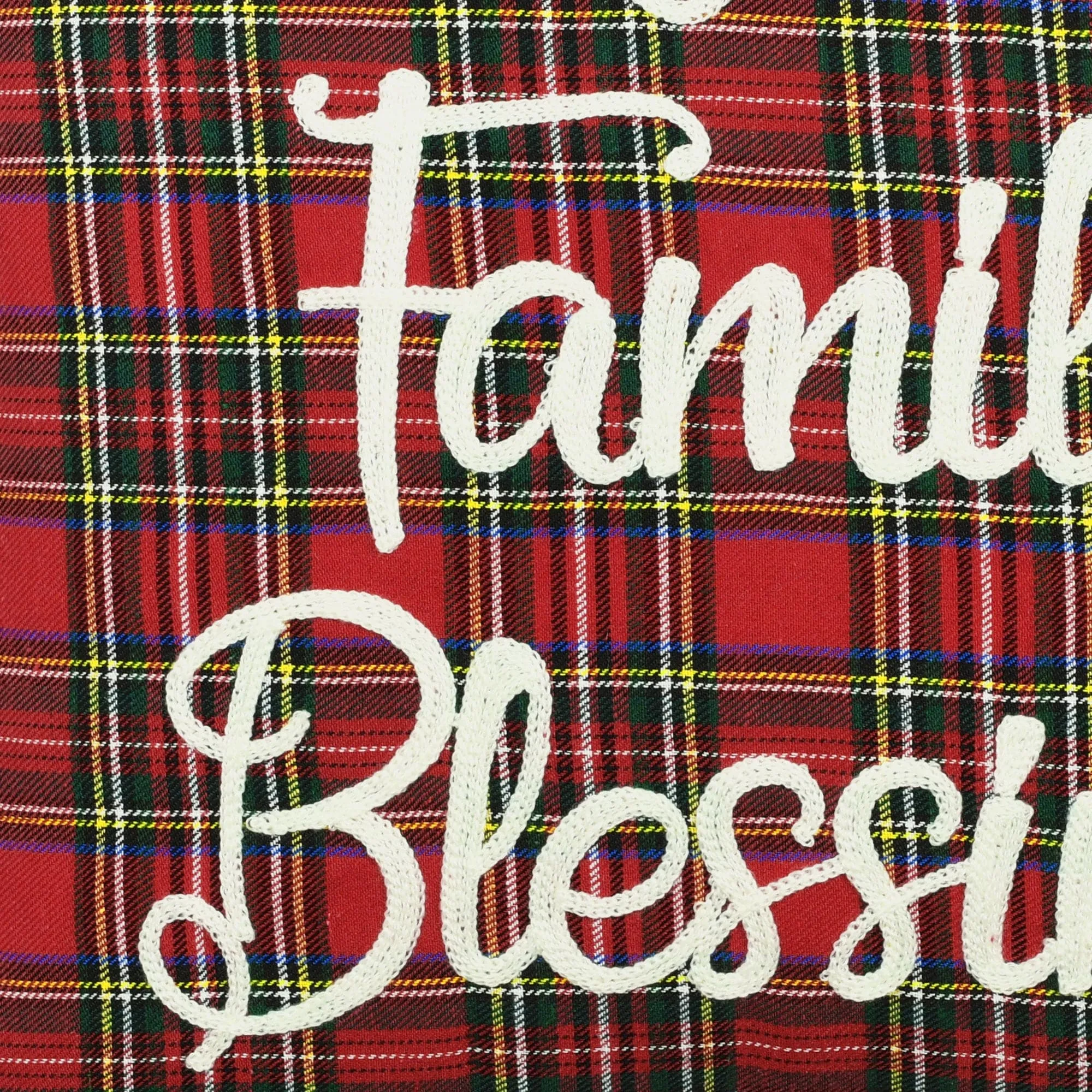 Home Family Blessing Plaid Embroidery Script Decorative Throw Pillow Cover