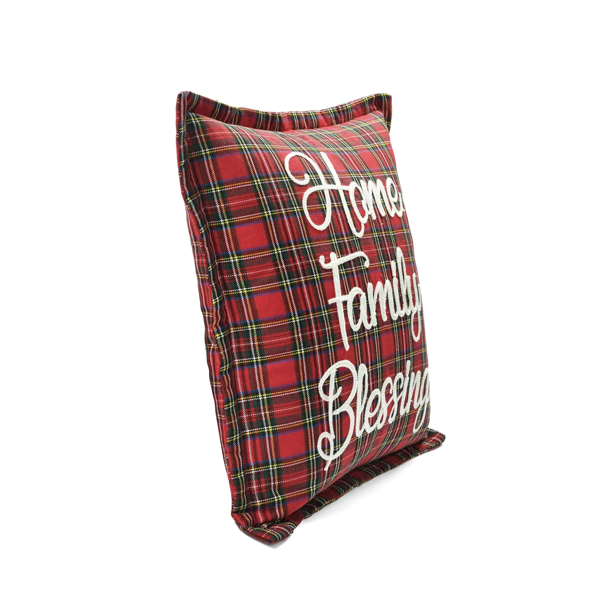 Home Family Blessing Plaid Embroidery Script Decorative Throw Pillow Cover