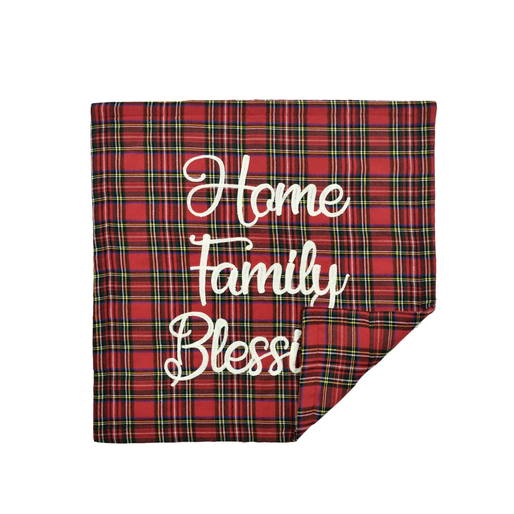 Home Family Blessing Plaid Embroidery Script Decorative Throw Pillow Cover