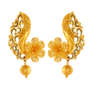 Intricate Floral Filigree 22k Gold Earrings