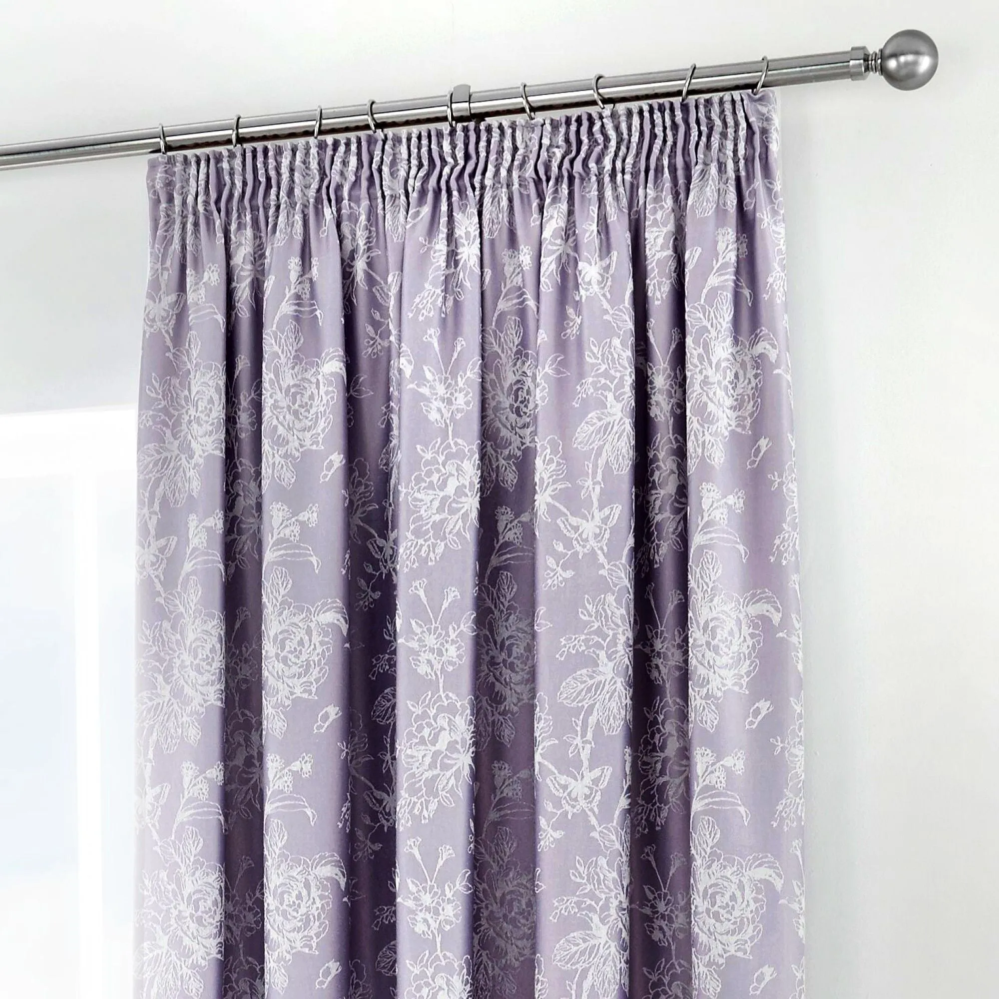 Jasmine Pair of Pencil Pleat Curtains With Tie-Backs by Dreams & Drapes Woven in Lavender