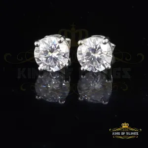 King of Bling's 3.00ct VVS 'D' Moissanite Men's/Womens 925 Silver White Round Stud Earrings