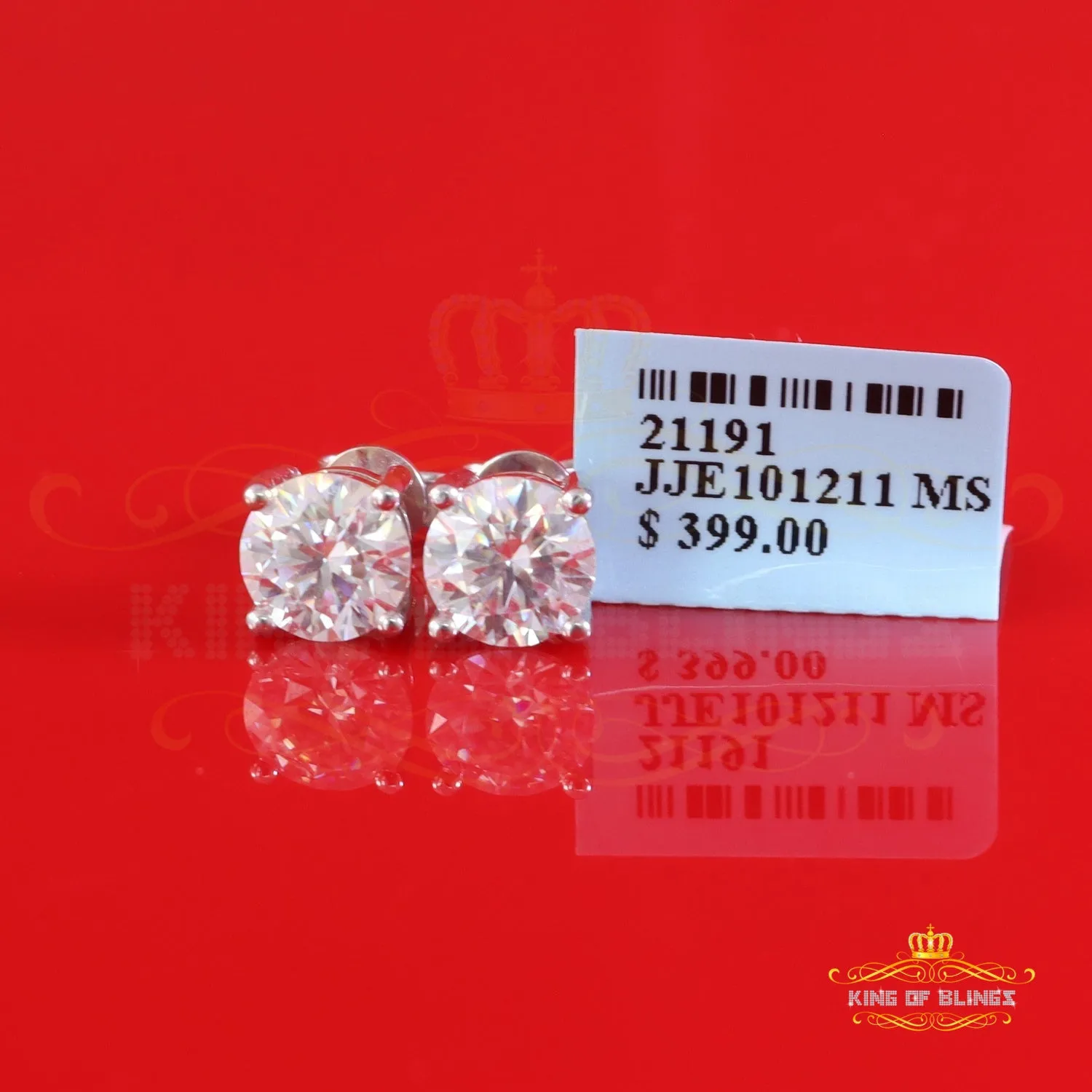 King of Bling's 3.00ct VVS 'D' Moissanite Men's/Womens 925 Silver White Round Stud Earrings