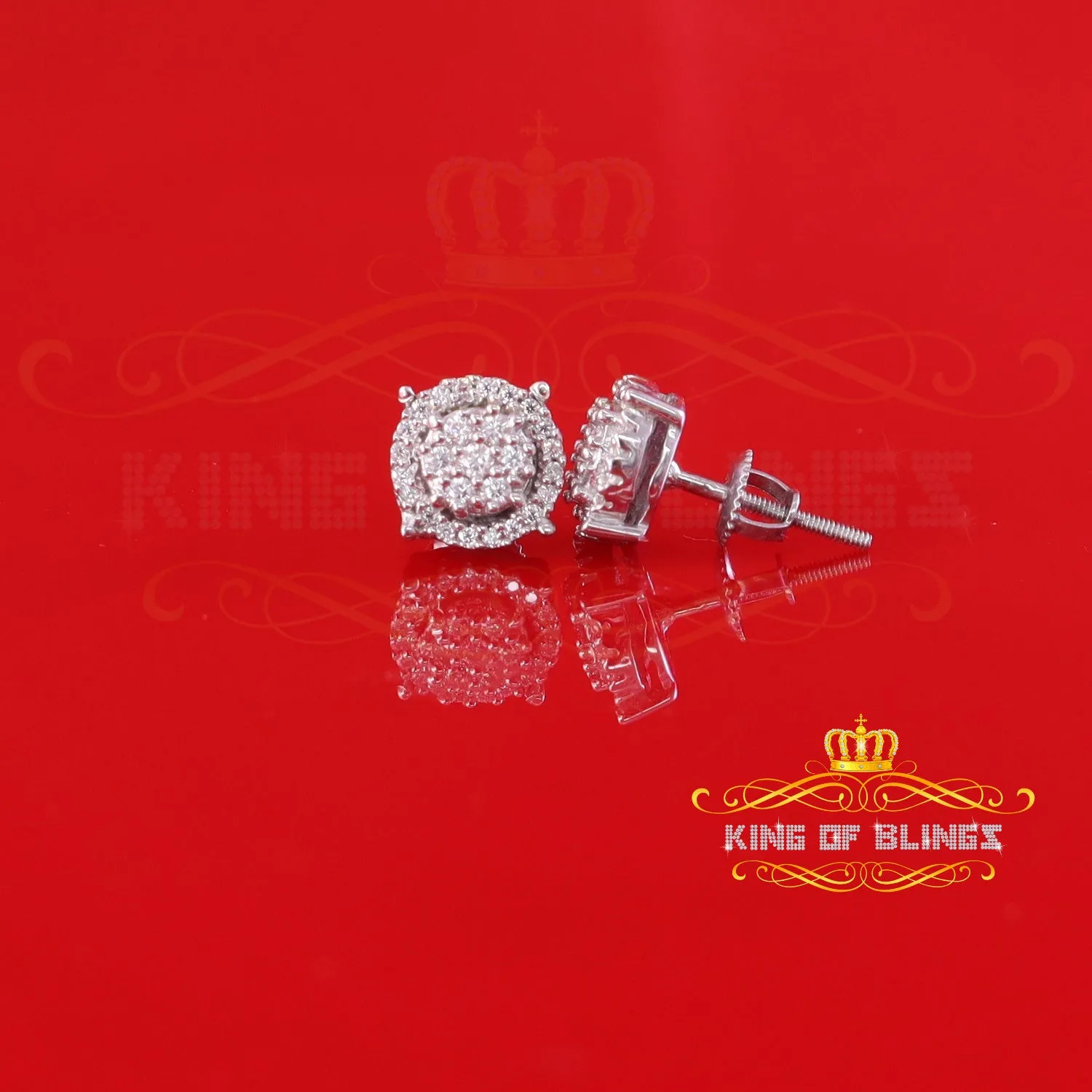 King of Bling's 925 Silver White 0.40ct VVS 'D' Moissanite Round Men's / Womens Stud Earrings