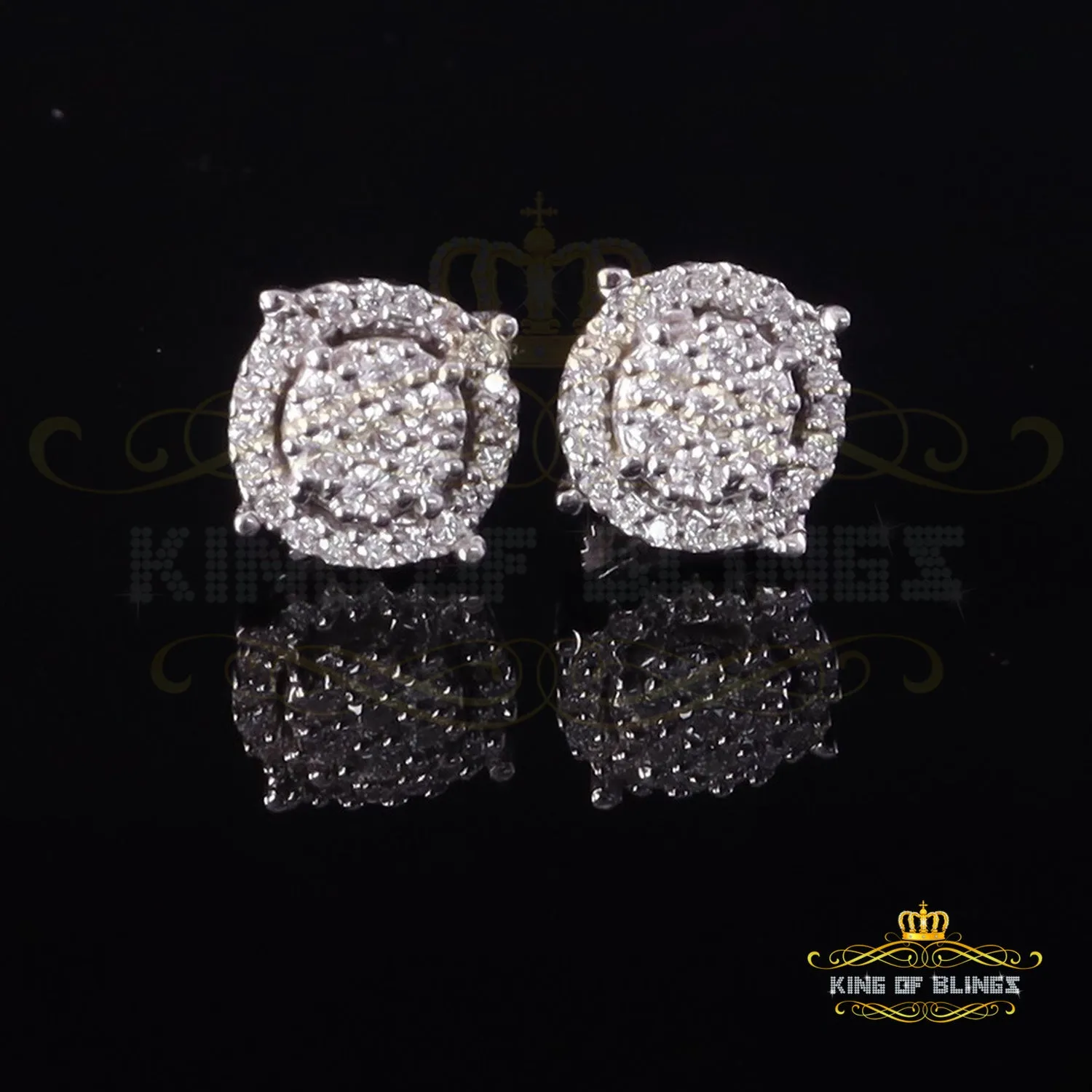 King of Bling's 925 Silver White 0.40ct VVS 'D' Moissanite Round Men's / Womens Stud Earrings