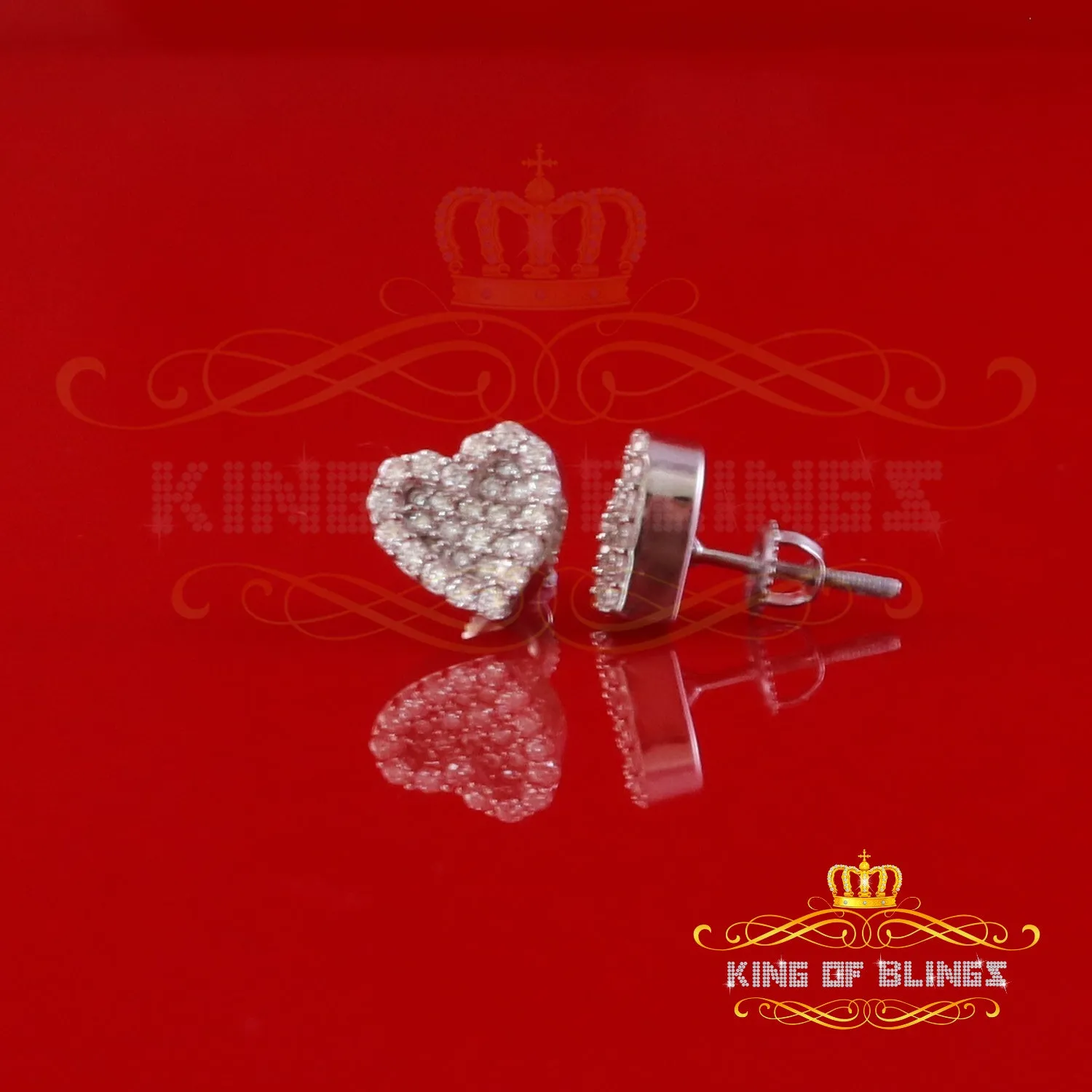 King of Bling's 925 White Silver 0.66ct VVS 'D' Moissanite Heart Stud Earring Men's/Womens