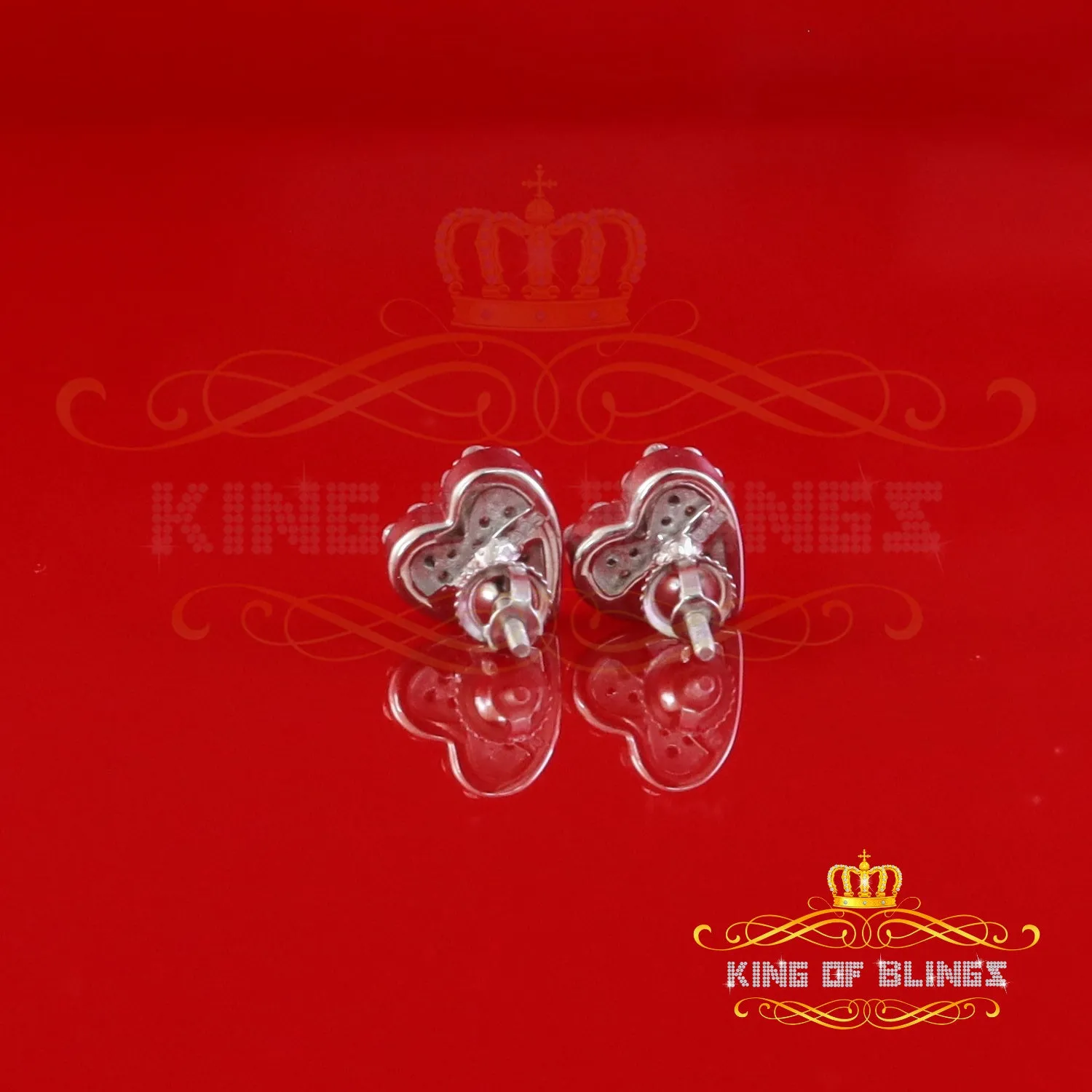 King of Bling's 925 White Silver 0.66ct VVS 'D' Moissanite Heart Stud Earring Men's/Womens