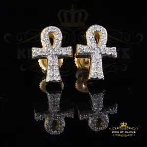 King  of Bling's 925 Yellow Silver 0.25ct VVS 'D' Moissanite Ankh Stud Earring Men's/Womens