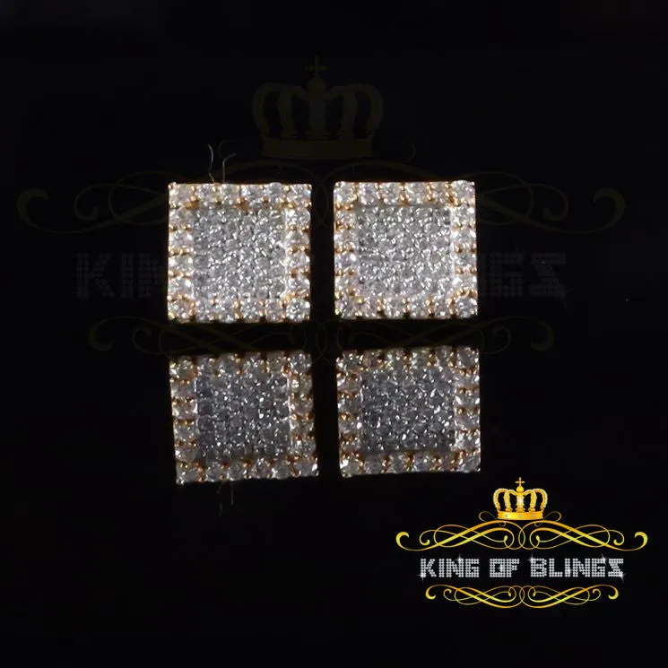 King  of Bling's 925 Yellow Silver 0.80ct VVS 'D' Moissanite Square Stud Earring Men's/Womens