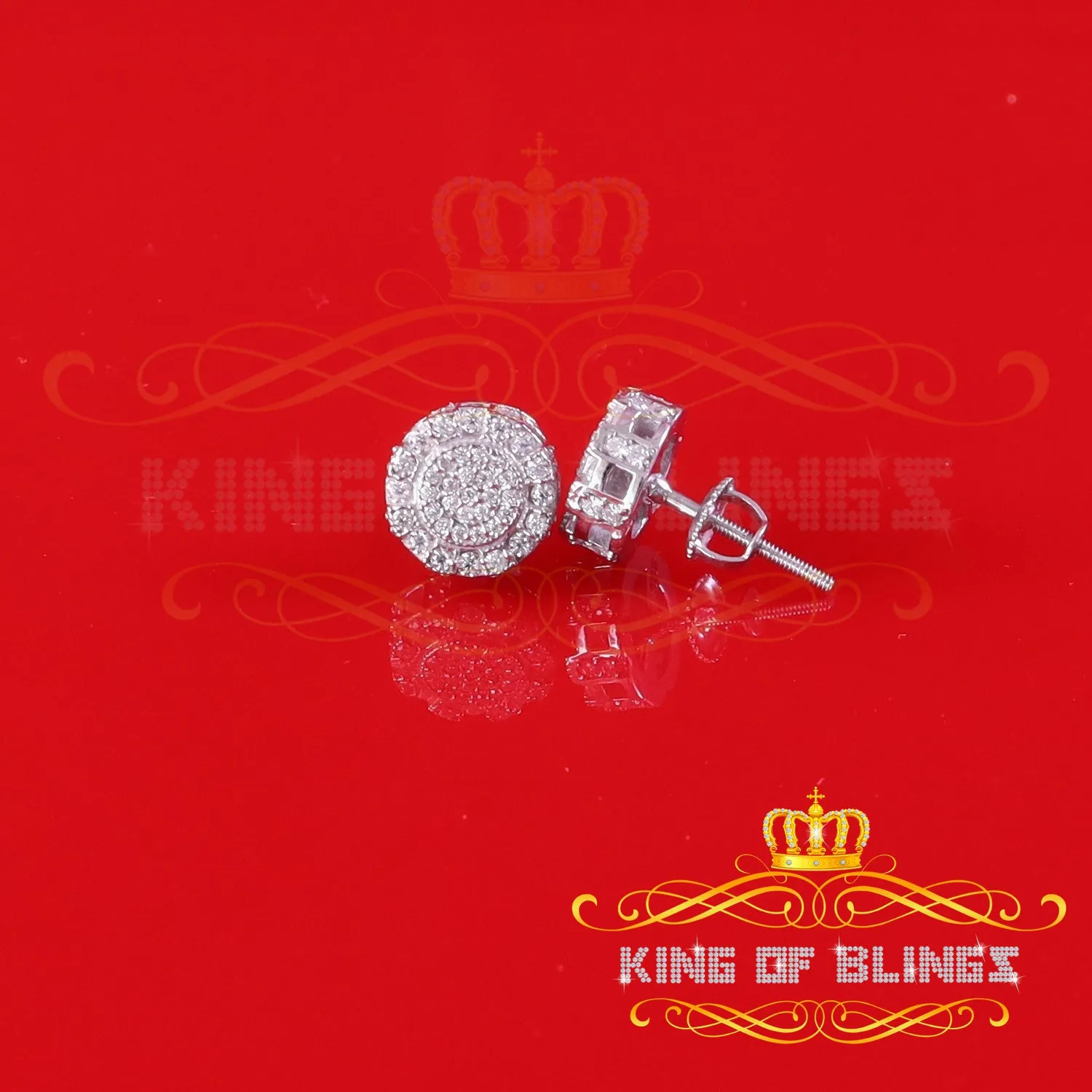 King of Bling's Men's/Womens 925 Silver White 0.50ct VVS 'D' Moissanite Round Stud Earrings