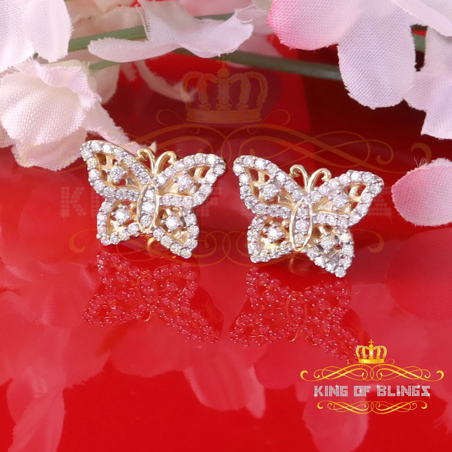 King  of Bling's Men's/Womens 925 Silver Yellow 0.50ct VVS 'D' Moissanite Butterfly Stud Earrings