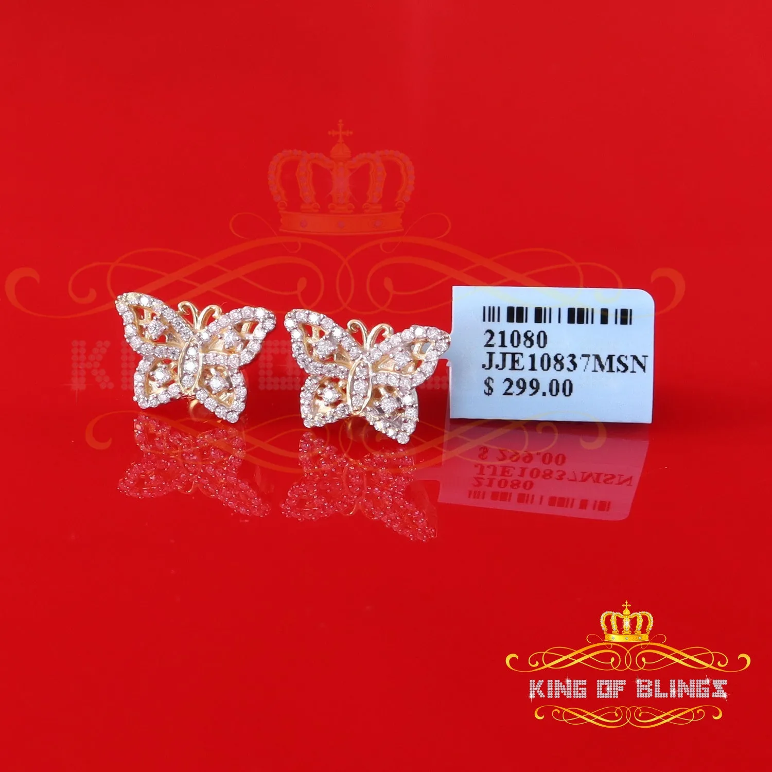 King  of Bling's Men's/Womens 925 Silver Yellow 0.50ct VVS 'D' Moissanite Butterfly Stud Earrings