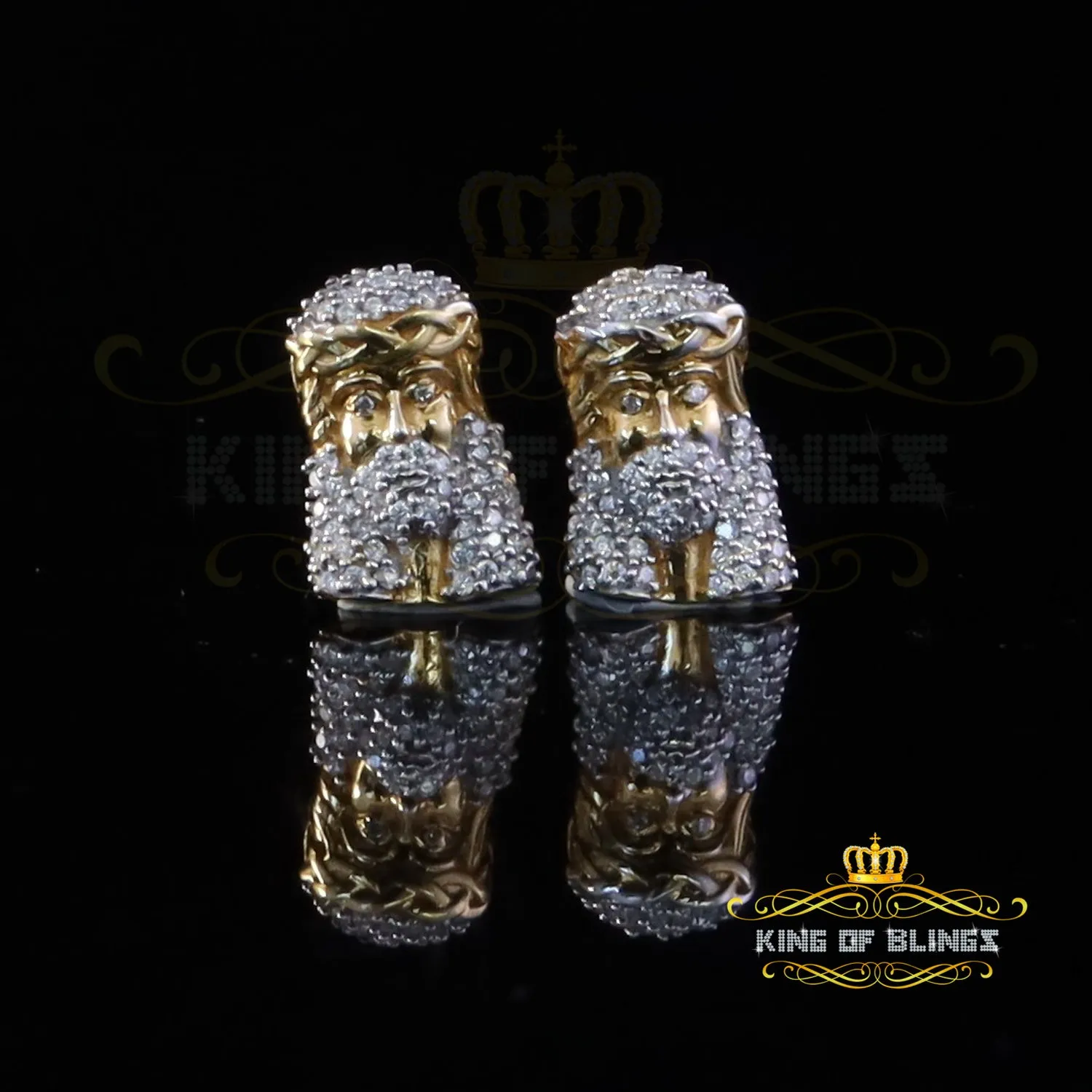 King  of Bling's Yellow Jesus 0.33ct VVS 'D' Moissanite Men's/Womens 925 Silver Stud Earrings